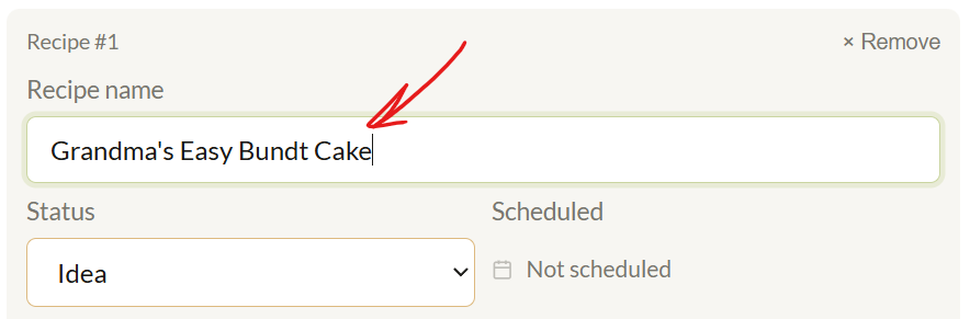 Screenshot of Ripe Planner's keyword recipe name and pipeline status